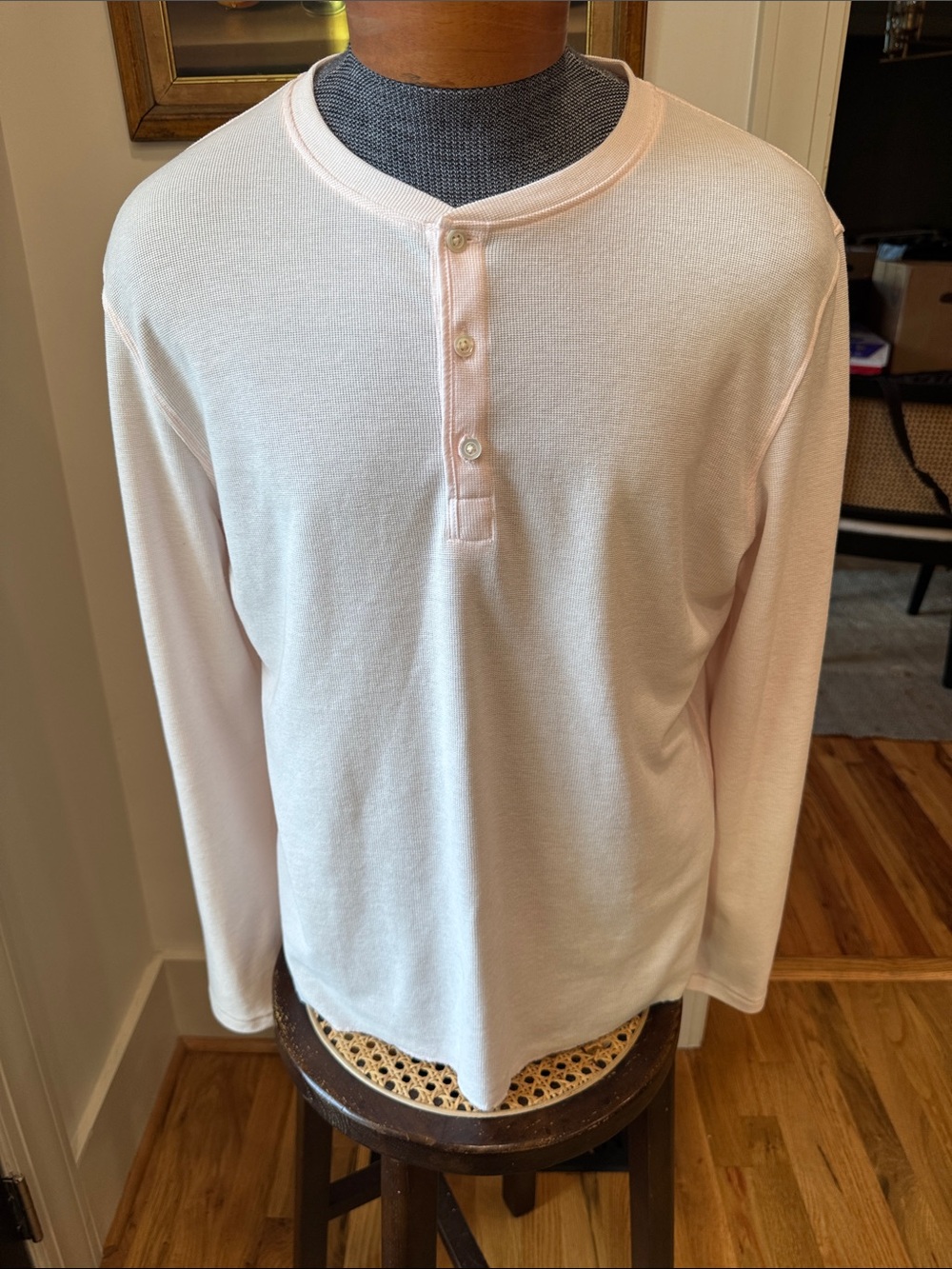 Billy Reid Long-Sleeve Henley in Light Pink